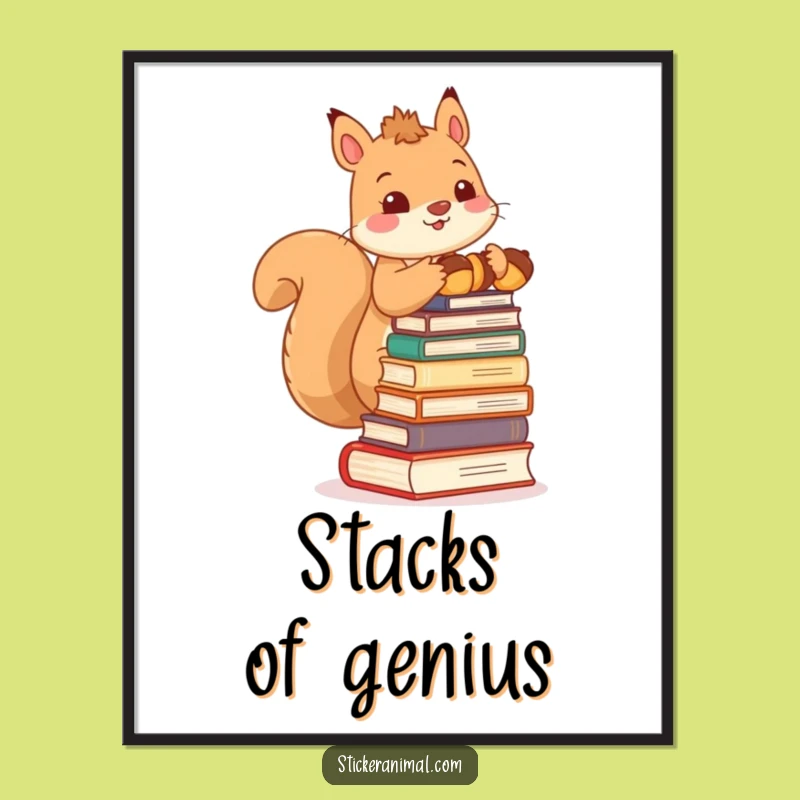 Funny Squirrel Poster: Adorable Acorn Book Art, Perfect Gift for Book Lovers