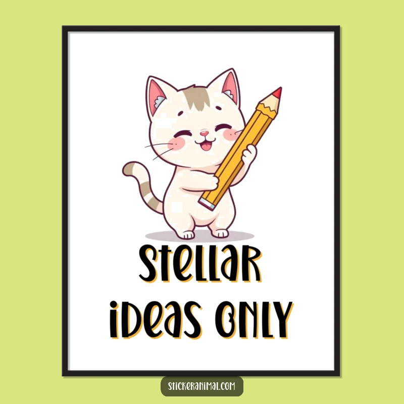 Funny Cat Artist Poster: Amusing Feline Draws Star, Creative Wall Art