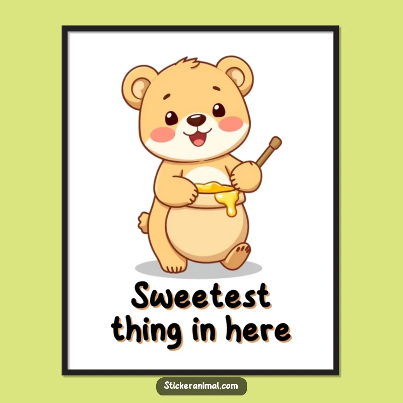 Funny Bear Cub Honey Pot Poster: Sweet Wall Art for a Hilarious Home
