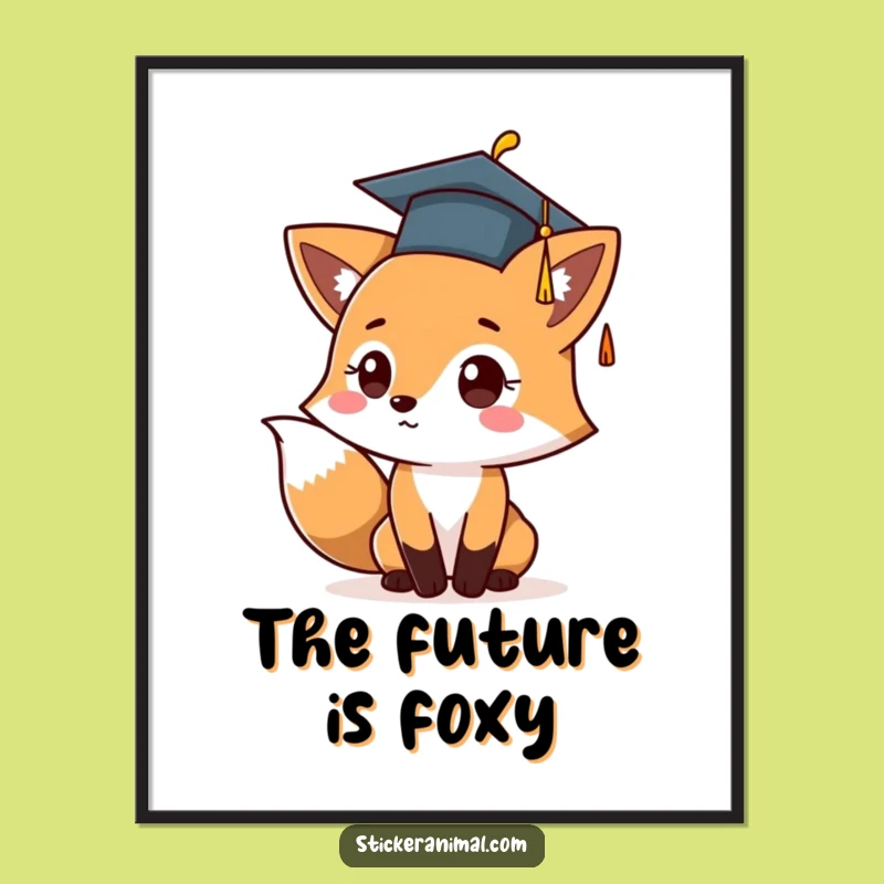 Funny Fox Graduation Poster: Hilarious Cap Toss Art For Your Wall