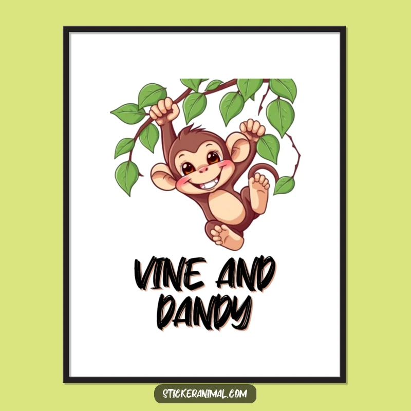 Funny Monkey Swinging Poster: Primate Action Art, Perfect Wall Decor Gift