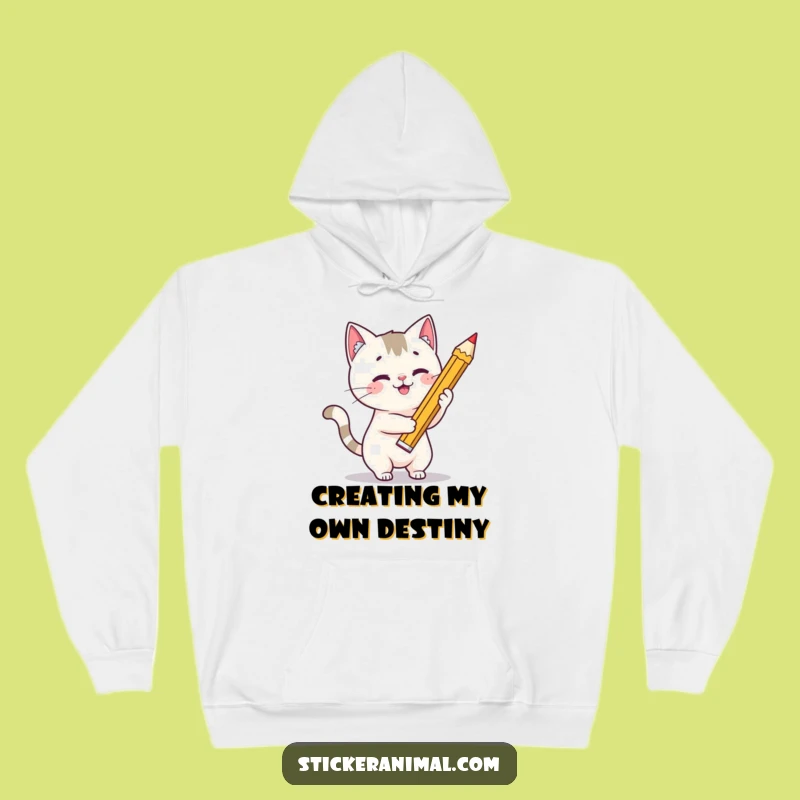 Funny Cat Artist Hoodie: Cozy Feline Creates with Giant Pencil, Warm Gift