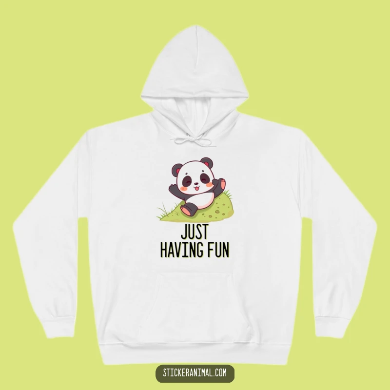 Funny Panda Tumble Hoodie: Cozy Bear Rolling Downhill, Warmth & Playful Spirit
