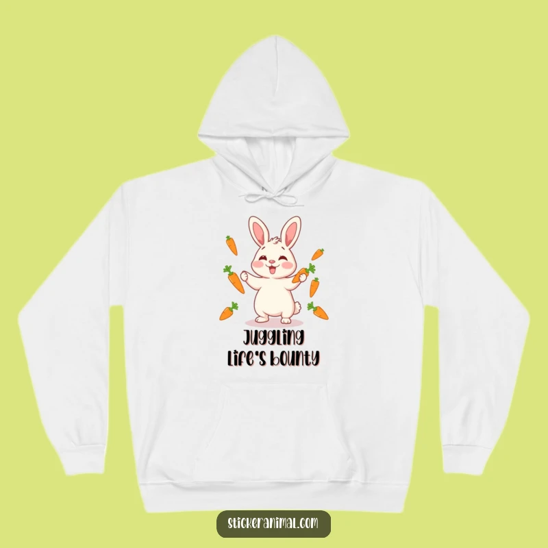 Funny Rabbit Juggling Hoodie: Cozy Giggling Character Comfort, Warm & Funny Gift!