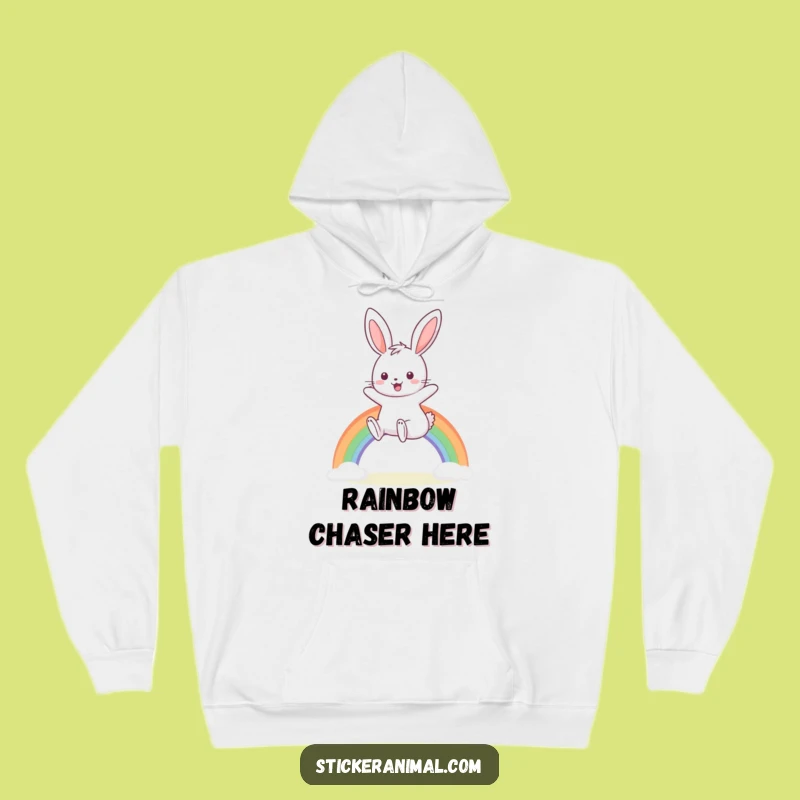 Funny Bunny Rainbow Hoodie - Cozy Comfort with Hopping, Magical Humor
