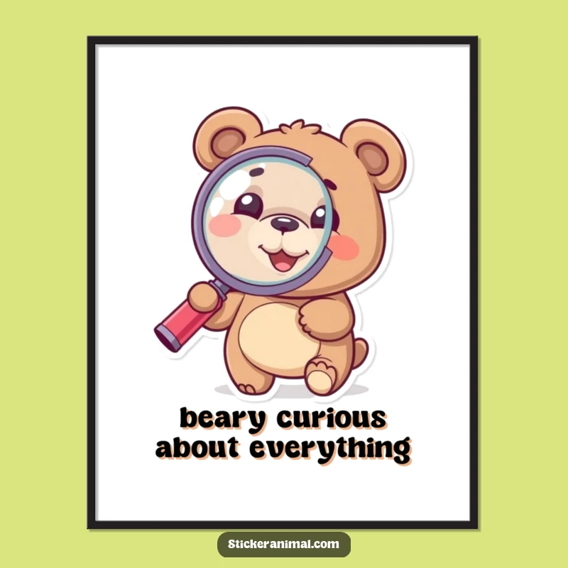 Funny Free Printable Wall Art Curious Bear Magnifying Glass Downloadable