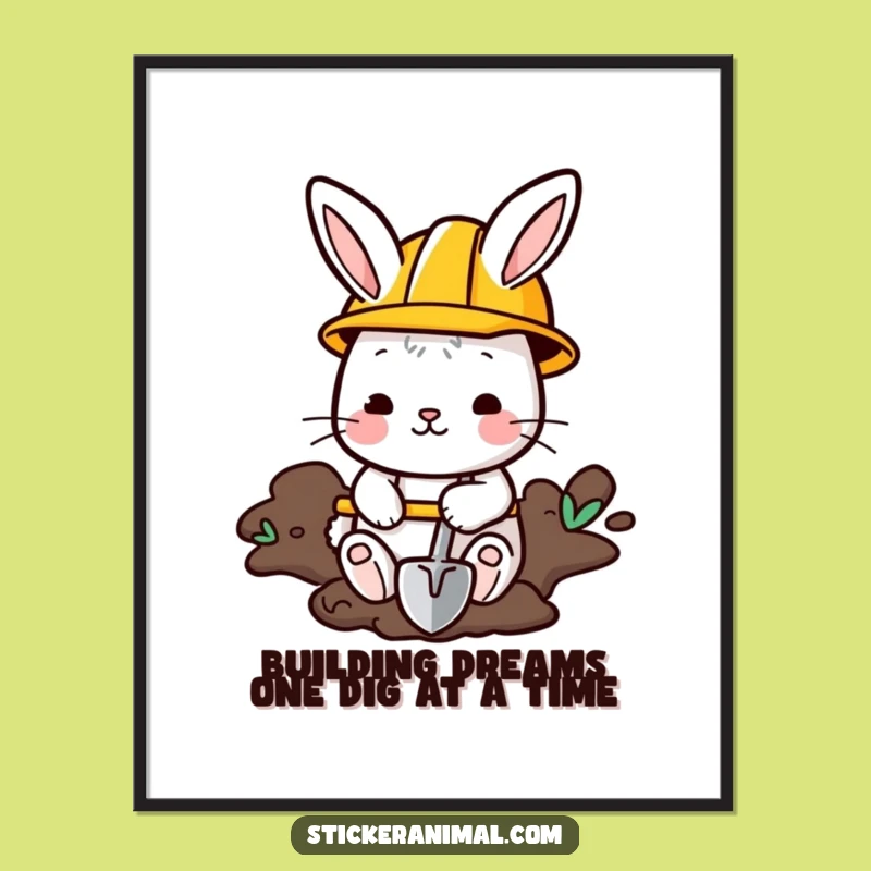 Funny Free Printable Wall Art Bunny Construction Worker Downloadable