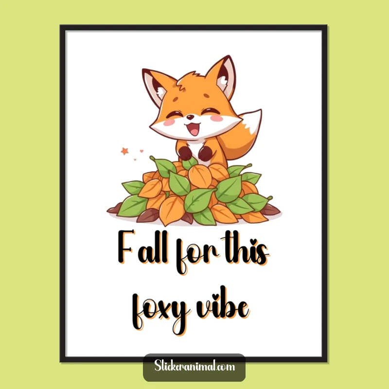 Free Printable Wall Art: Excited Fox Autumn Leaves Decor