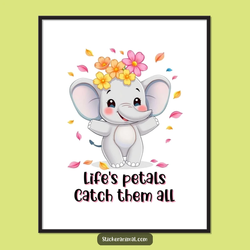 Free Printable Elephant Art: Juggling Petals Wall Art, Whimsical & Funny Downloadable Decor