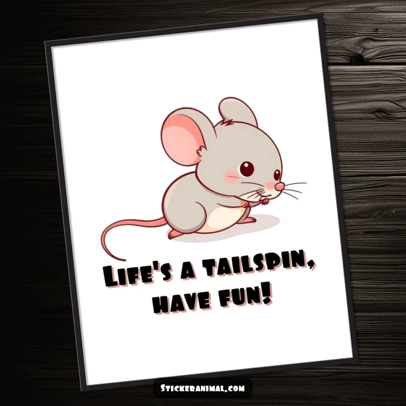 Funny Free Printable Mouse Wall Art: A mischievous mouse gleefully sliding down a long tail, creating a dynamic and humorous scene.