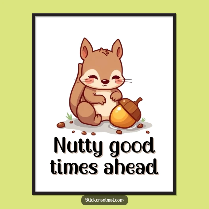 Funny Free Printable Wall Art: Mischievous Squirrel Acorn Hunter Downloadable Art Gift