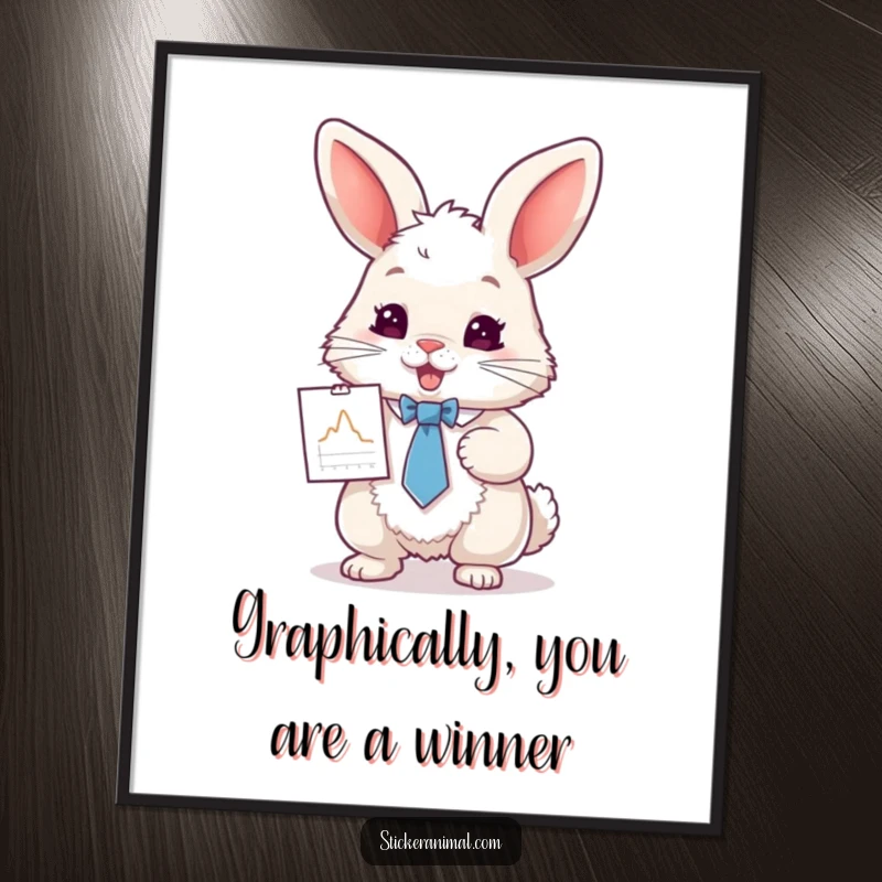 Funny Free Printable Bunny in a Tie Holding a Tiny Graph - Dapper rabbit presenting business data.