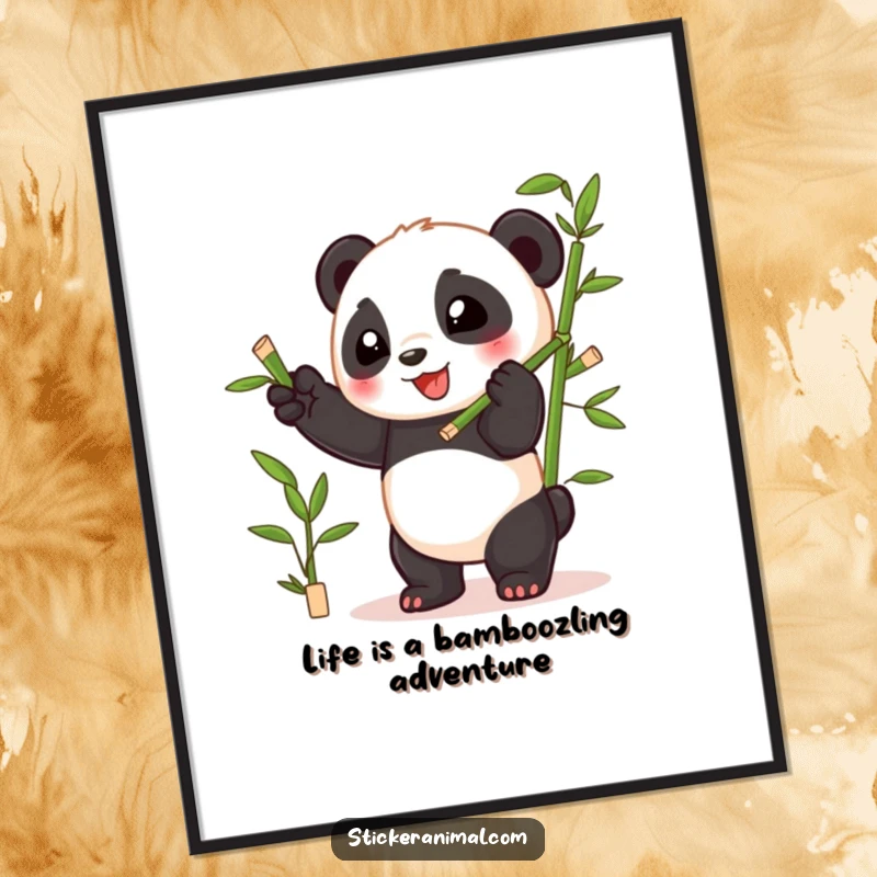 Funny Free Printable Wall Art: A panda cub gleefully juggles bamboo shoots, exuding charm and energy.