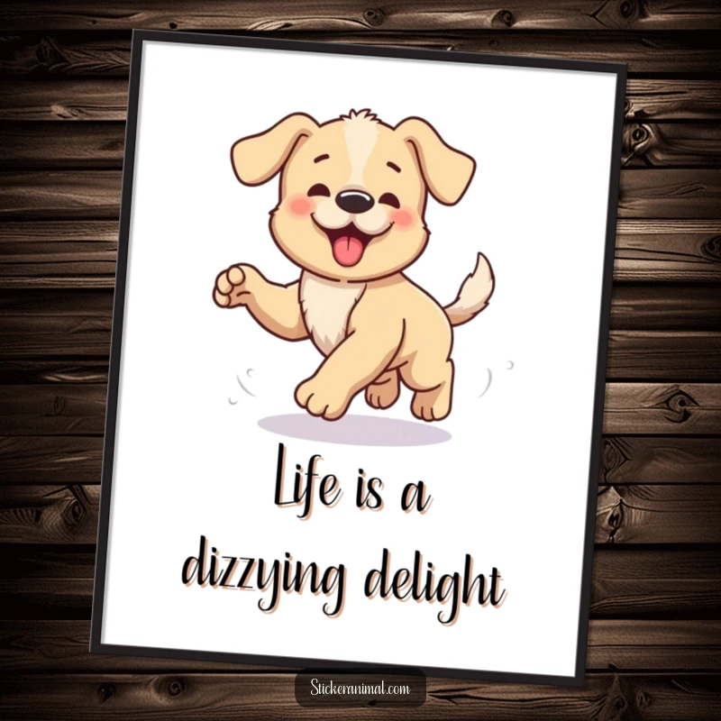 Funny Free Printable Wall Art: A cute puppy spinning endlessly, chasing its tail with hilarious determination, adding joy to any room.