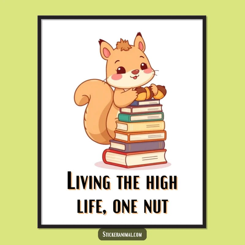 Free Printable Squirrel Acorn Books Wall Art - Funny Downloadable Decor