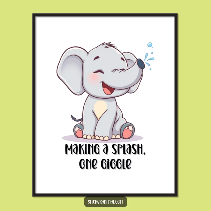 Free Printable Wall Art: Giggling Elephant Splash, Funny Downloadable Decor