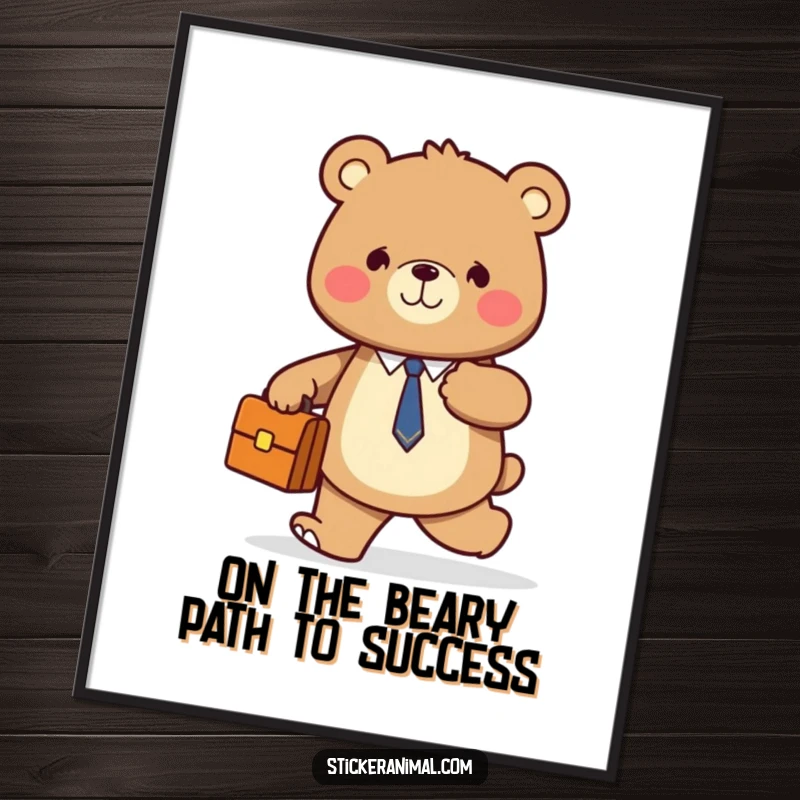 Funny Free Printable Smiling Bear Holding Briefcase Walking - Confident bear striding forward with purpose.