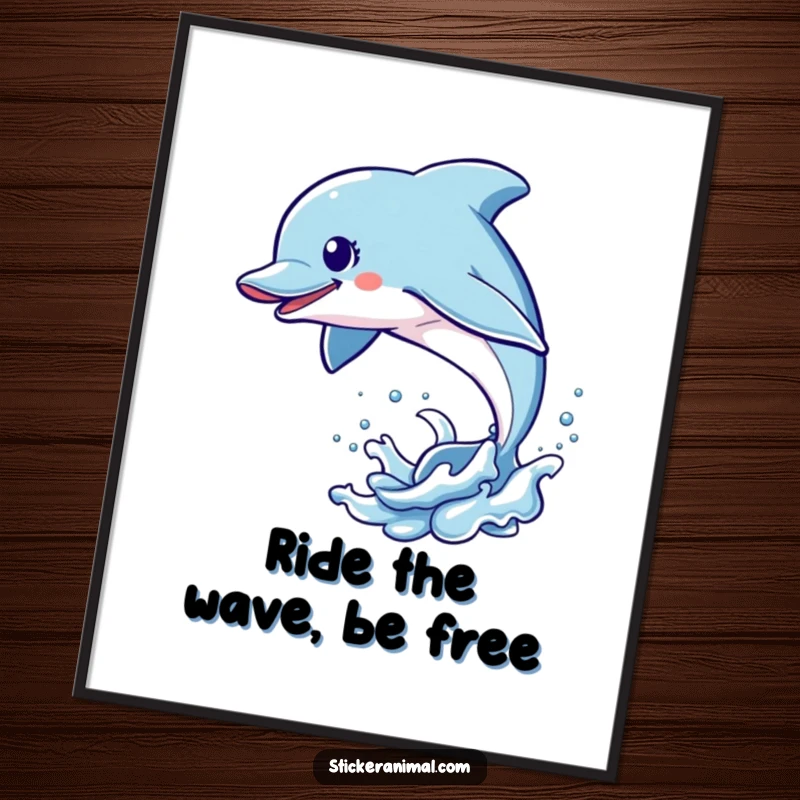 Funny Free Printable Wall Art featuring an energetic dolphin mid-leap from the ocean, symbolizing freedom and joy.