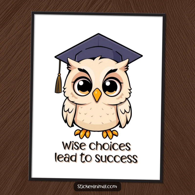 Funny Free Printable Wall Art: A wide-eyed owl in a graduation cap looking comically surprised, ideal for study rooms.
