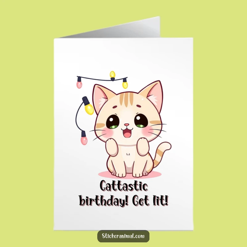Free Printable Cat Lights Birthday Card: Funny Surprised Downloadable Gift for Cat Lovers
