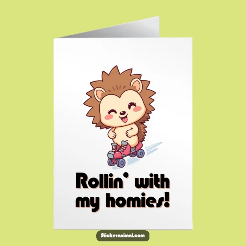 Free Printable Birthday Card: Funny Zippy Hedgehog Roller Skater Downloadable Gift
