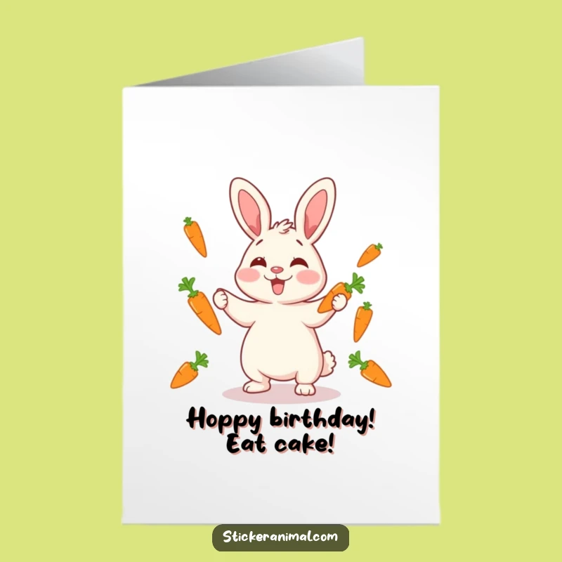 Free Printable Rabbit Birthday Card: Funny Juggling Carrots Downloadable Gift for Kids