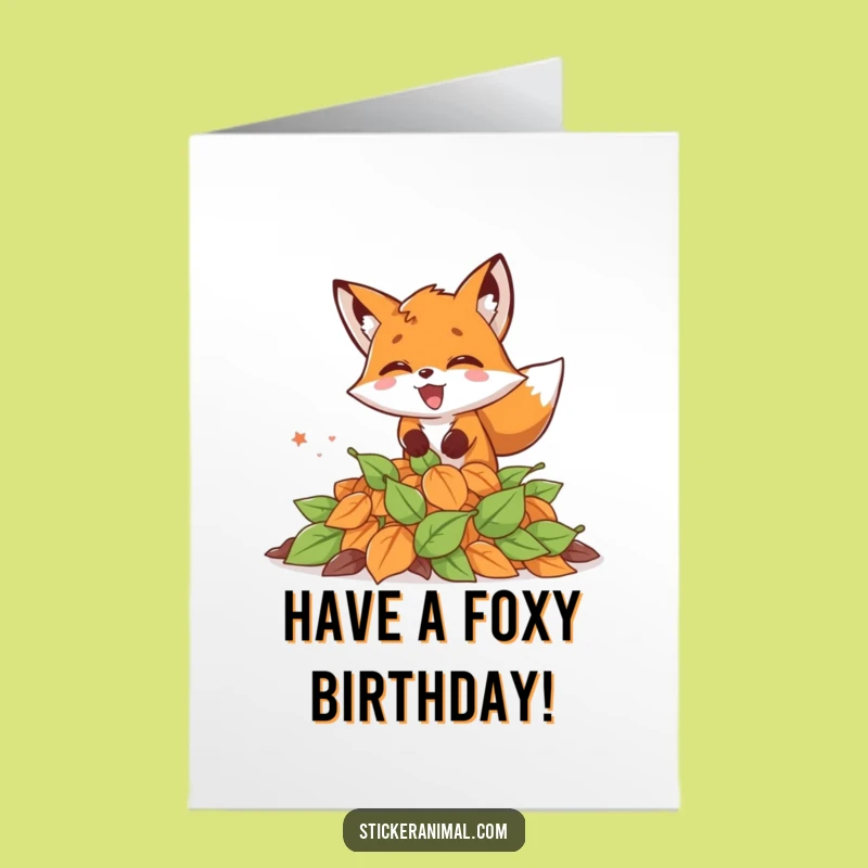 Free Printable Birthday Card: Excited Fox Loves Autumn Fun!
