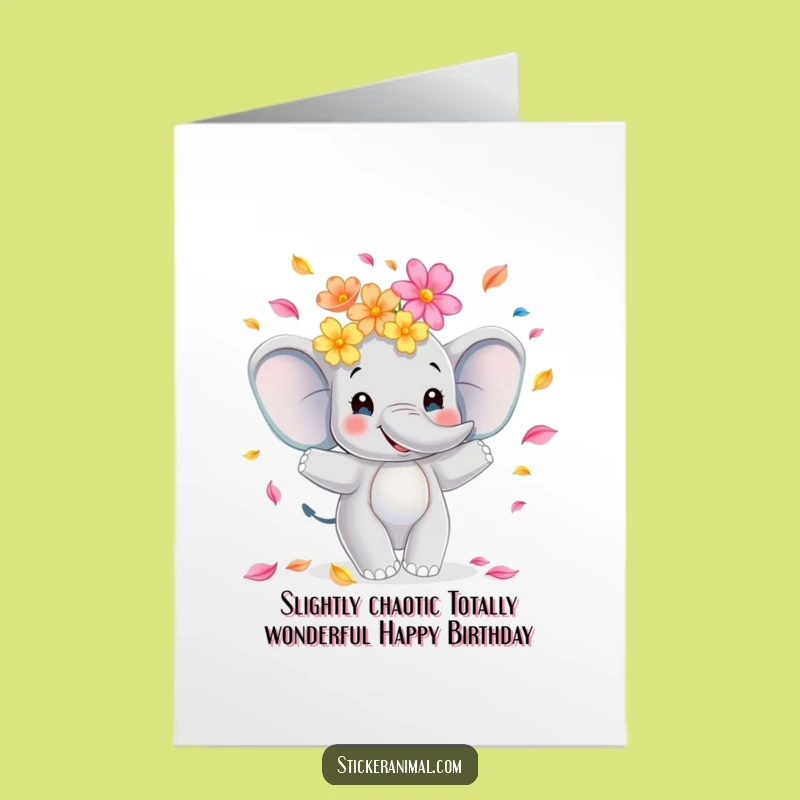 Free Printable Elephant Birthday Card: Juggling Joyful Blooms for a Hilarious Downloadable Gift
