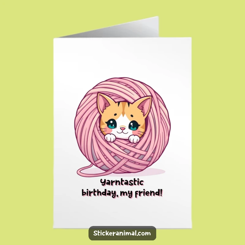 Free Printable Cat Yarn Birthday Card: Funny Downloadable Gift for Cat Lovers