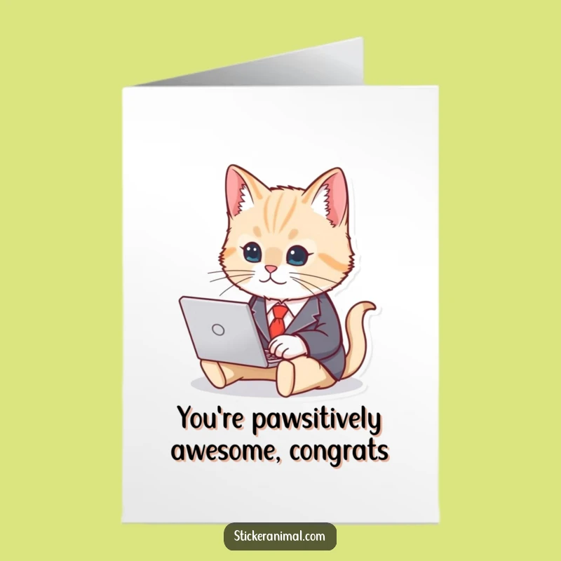 Free Printable Cat Congrats Card: Business Cat, Downloadable Funny Greeting, DIY Gift