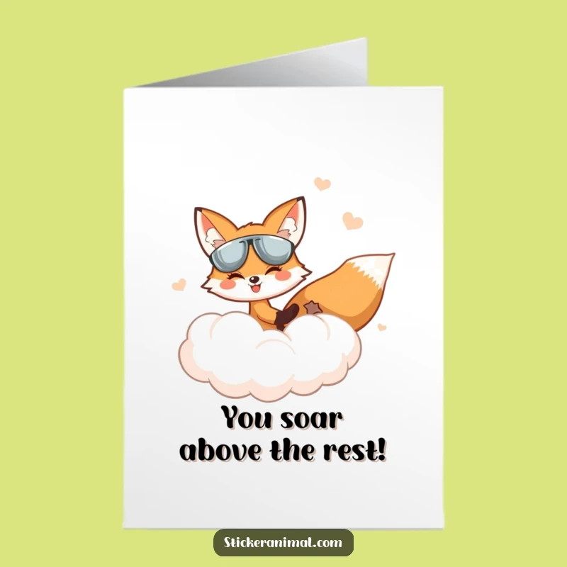 Free Printable Congrats Card Funny Fox Cloud Rider Downloadable
