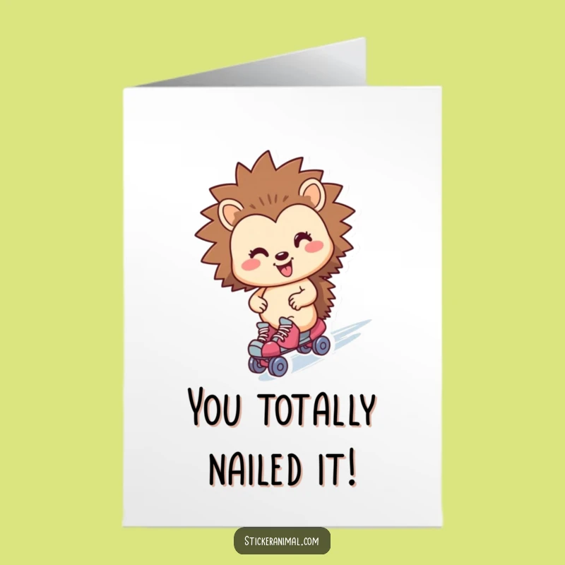Free Printable Congratulations Card: Zippy Hedgehog Roller Skater Downloadable Gift