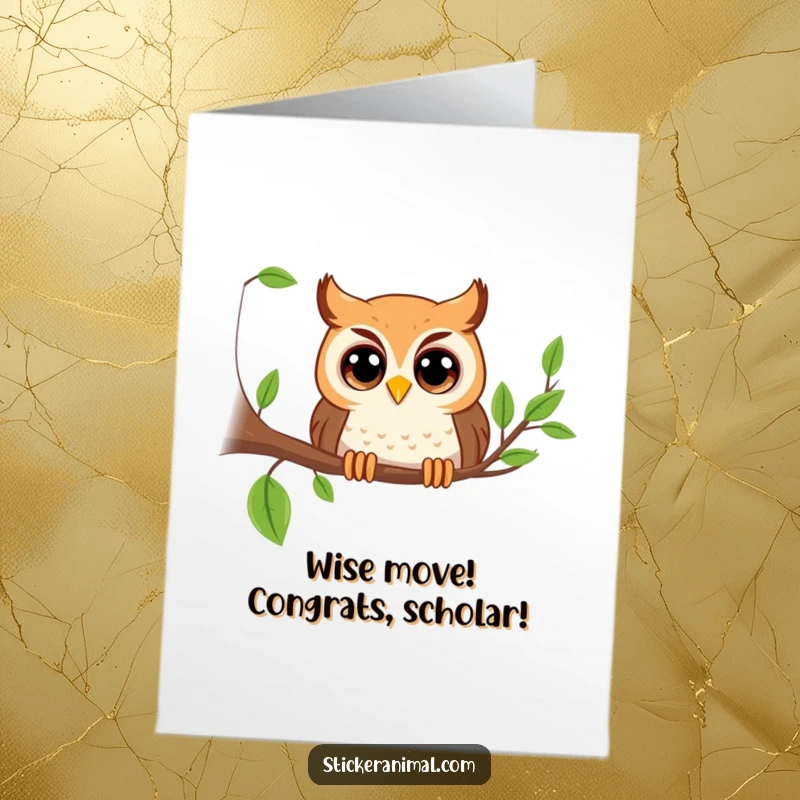 Funny Free Printable Congratulations Card: Playful owl with big eyes peeking, celebrating your success with knowing charm.