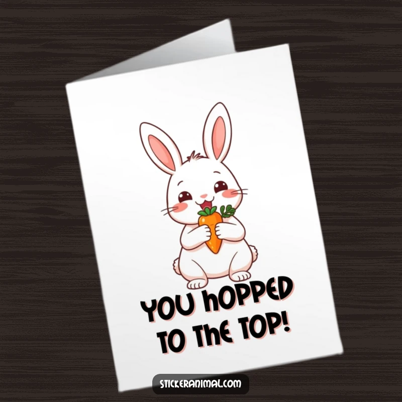 Funny Free Printable Congratulations Card: A cheerful rabbit clutches a tiny carrot as if it were a prestigious award.