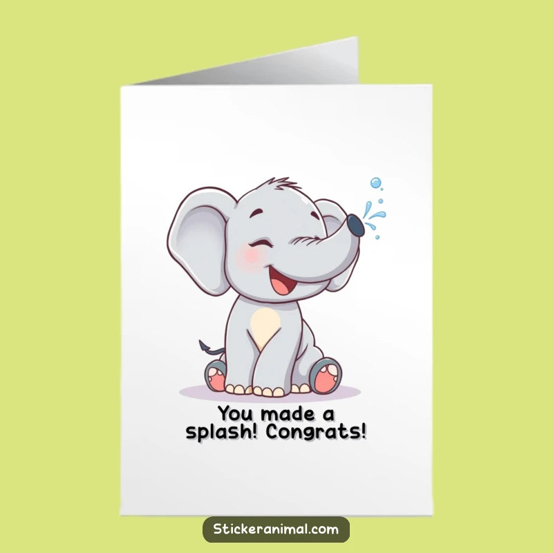 Free Printable Congrats Card: Giggling Elephant Splash, Funny Downloadable Gift