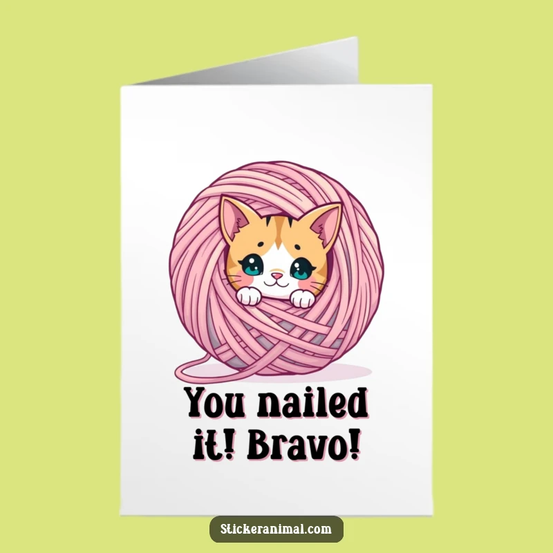 Free Printable Cat Yarn Congratulations Card: Funny Downloadable Surprise for Cat Fans
