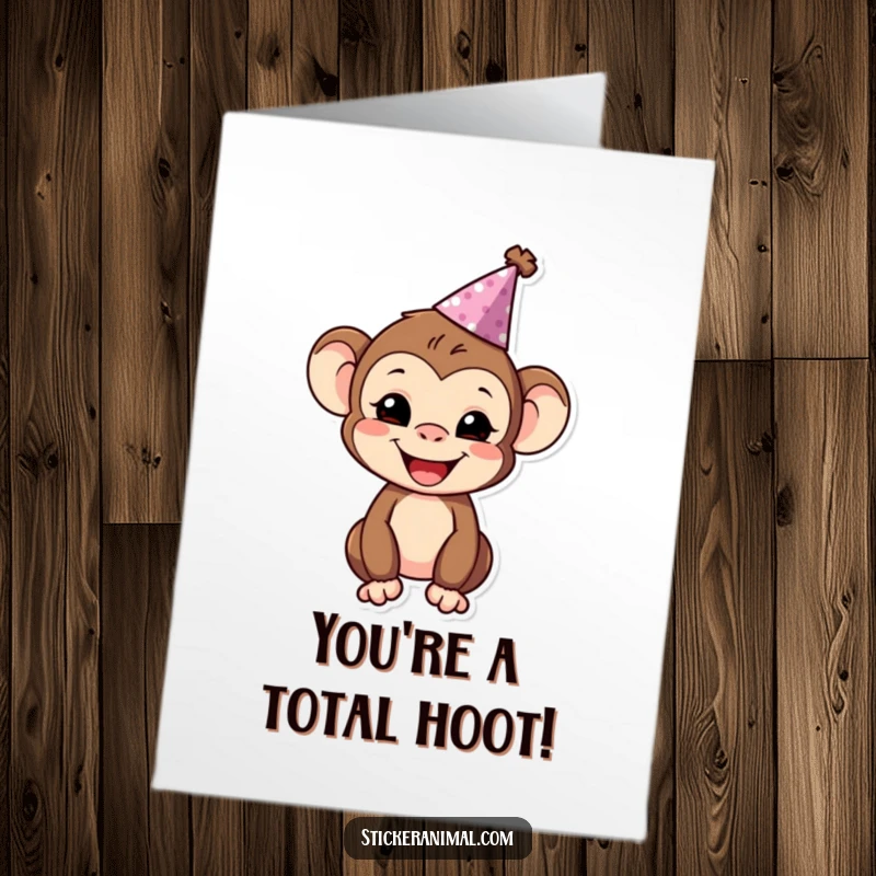 Funny Free Printable Congratulations Card: A cheerful monkey in a party hat, offering a big smile for achievements.