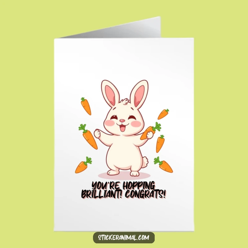 Free Printable Rabbit Congrats Card: Funny Juggling Downloadable Gift for Gardeners
