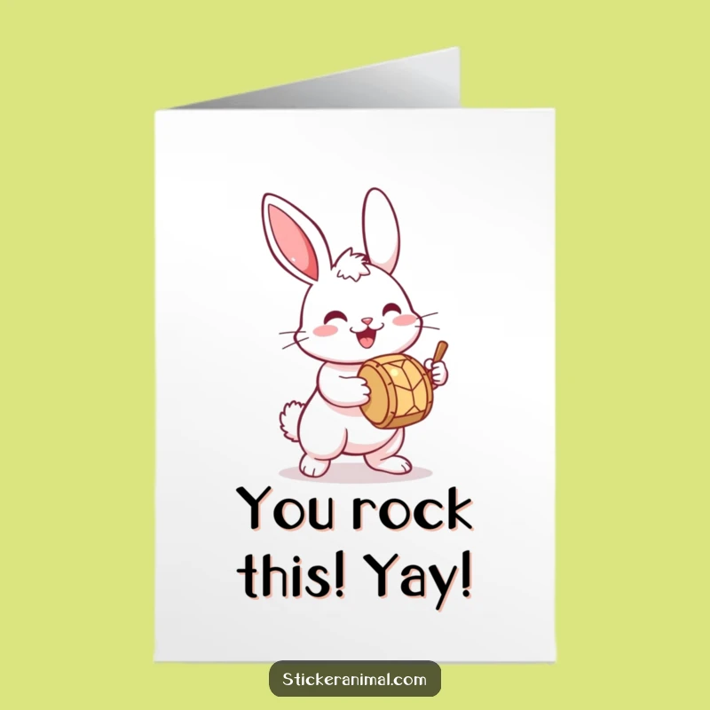 Free Printable Bunny Drummer Congrats Card: Funny Downloadable Celebration for Music Fans