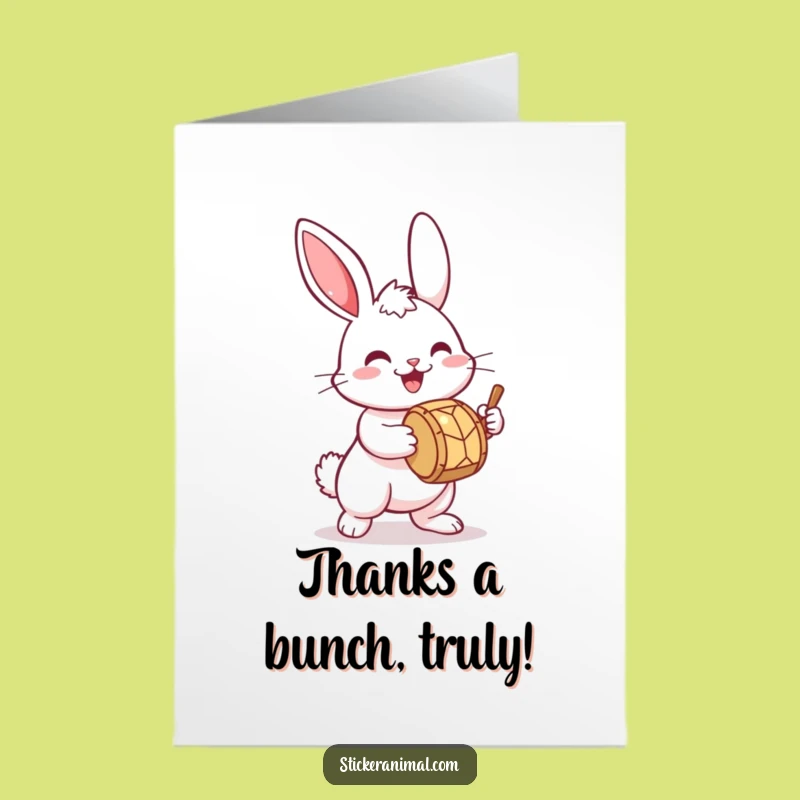 Free Printable Bunny Drummer Thank You Card: Funny Downloadable Gratitude for Music Lovers