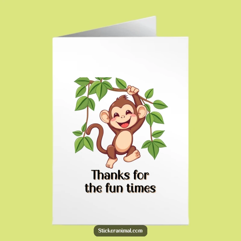 Free Printable Monkey Thank You Card - Giggling Swing Downloadable Gift for Gratefulness