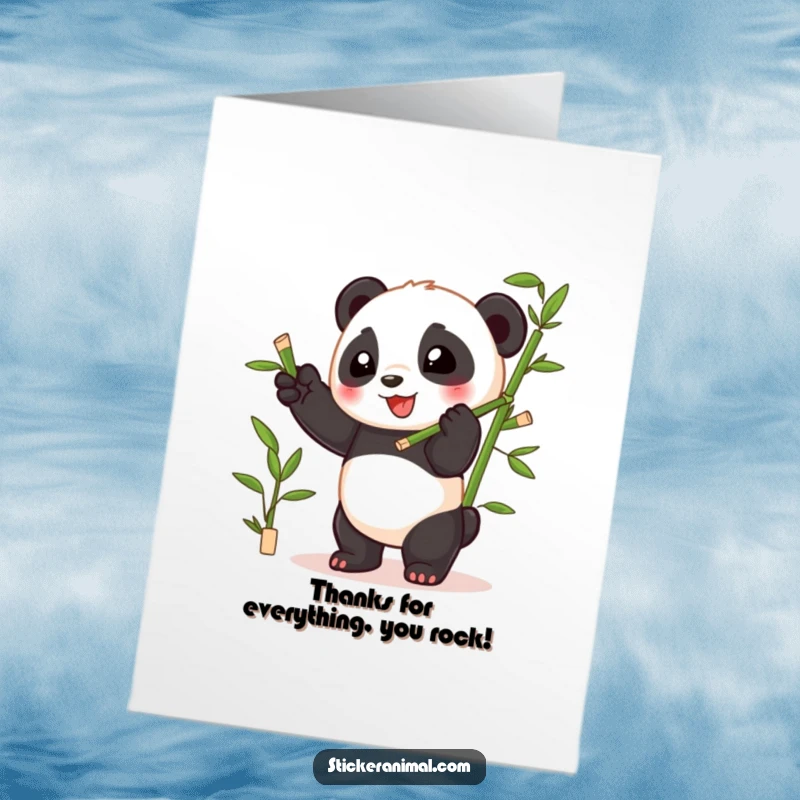 Funny Free Printable Thank You Card: A panda cub juggling bamboo expresses thanks with playful glee and charm.