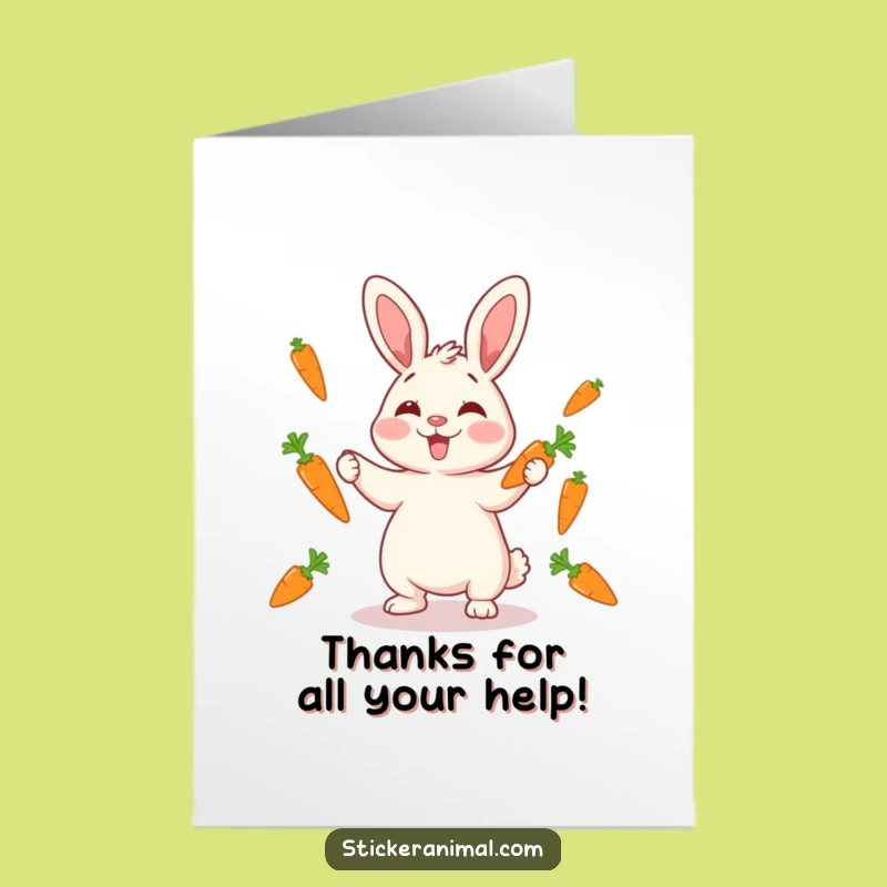 Free Printable Rabbit Thank You Card: Funny Juggling Carrots Downloadable Gift for Friends