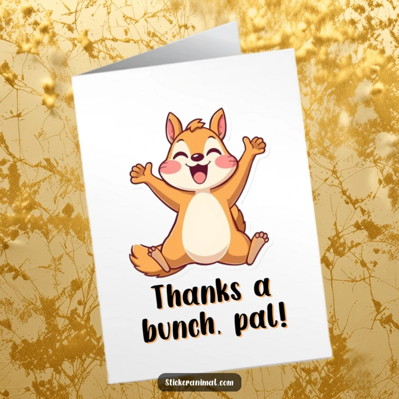 Funny Free Printable Thank You Card: Enthusiastic squirrel performing a celebratory leap, conveying heartfelt thanks with a playful spirit.