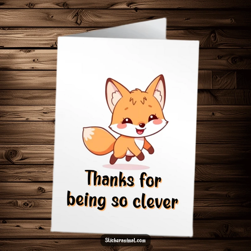 Funny Free Printable Thank You Card: A smiling fox playfully spinning while chasing its tail, expressing thanks with humor.