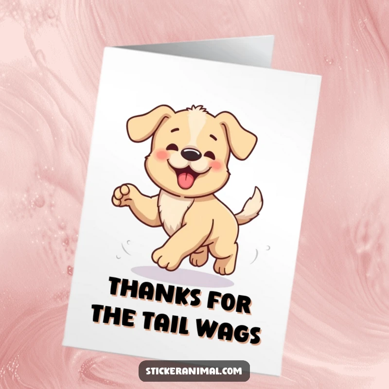 Funny Free Printable Thank You Card: A happy puppy comically chasing its tail, expressing boundless gratitude with a silly spin.