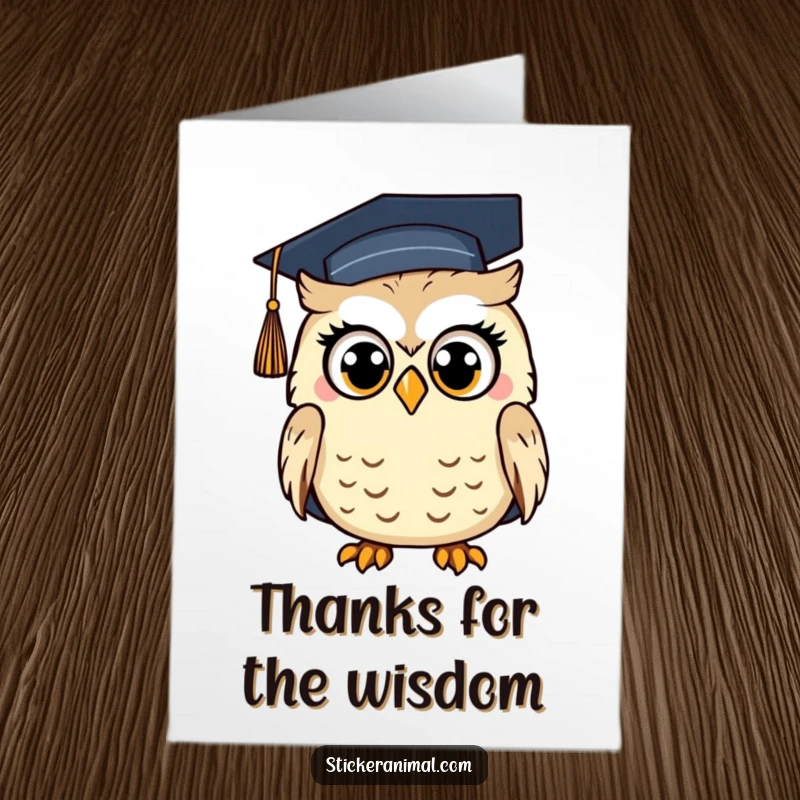 Funny Free Printable Thank You Card: A surprised owl in a graduation cap, looking shocked and wise.