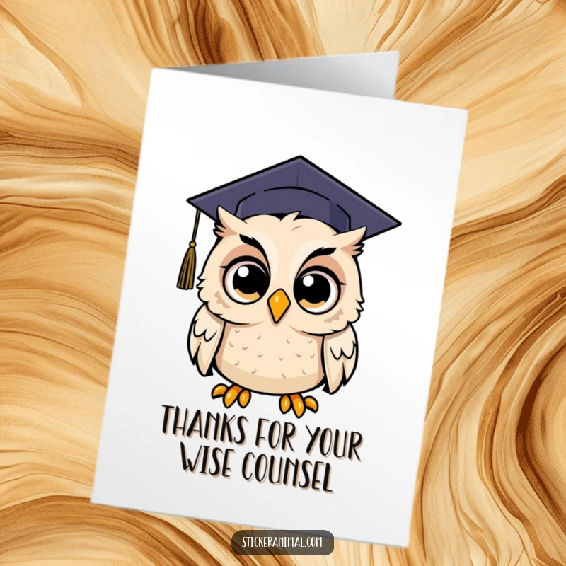 Funny Free Printable Thank You Card: A startled owl wearing a graduation cap offers a surprising thank you.