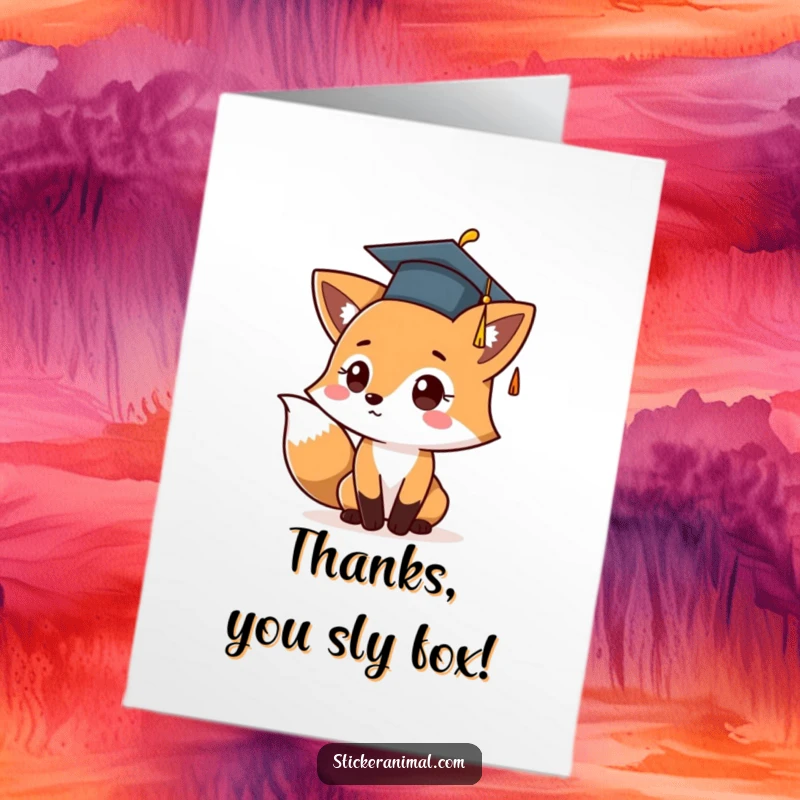 Funny Free Printable Thank You Card: A cute fox graduate tossing its cap, expressing thanks with a playful spirit.