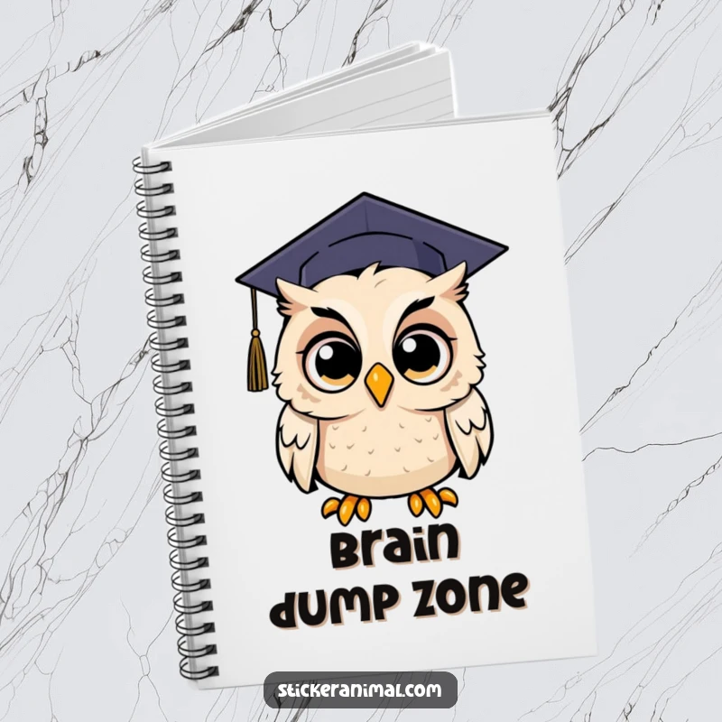 Funny notebook cover with a surprised owl looking astounded under a graduation cap, perfect for notes and study.